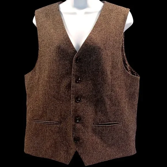 Joseph Abboud Vest Brown Herringbone Tweed Preppy Dark Academia Men's Size L - Picture 4 of 10